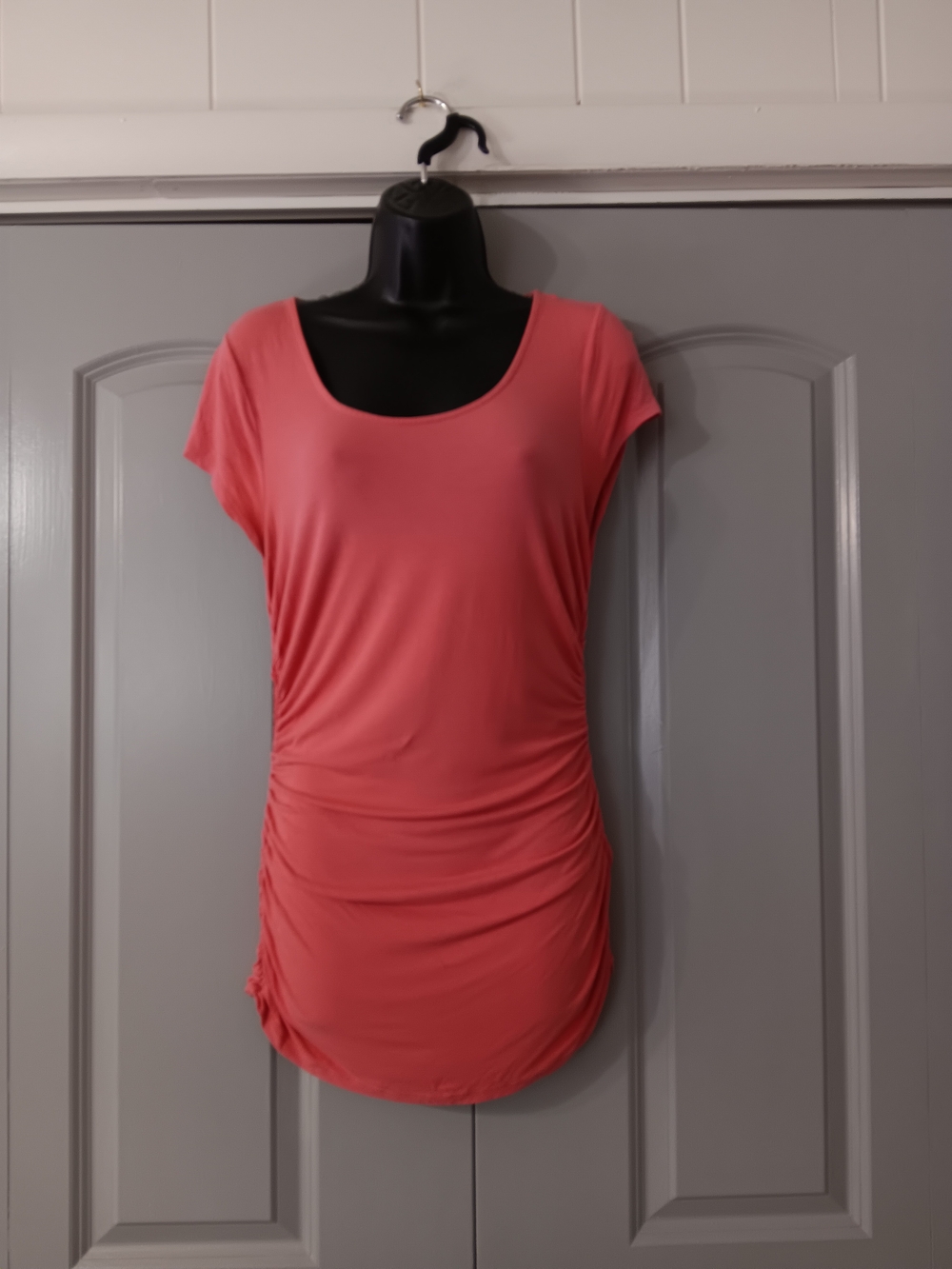 The Limited Coral Scoop-Neck Ruched Side Mini Dress